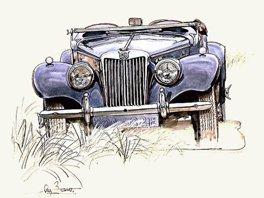 汽車手繪稿=水彩+針管筆=歐式懷舊風格